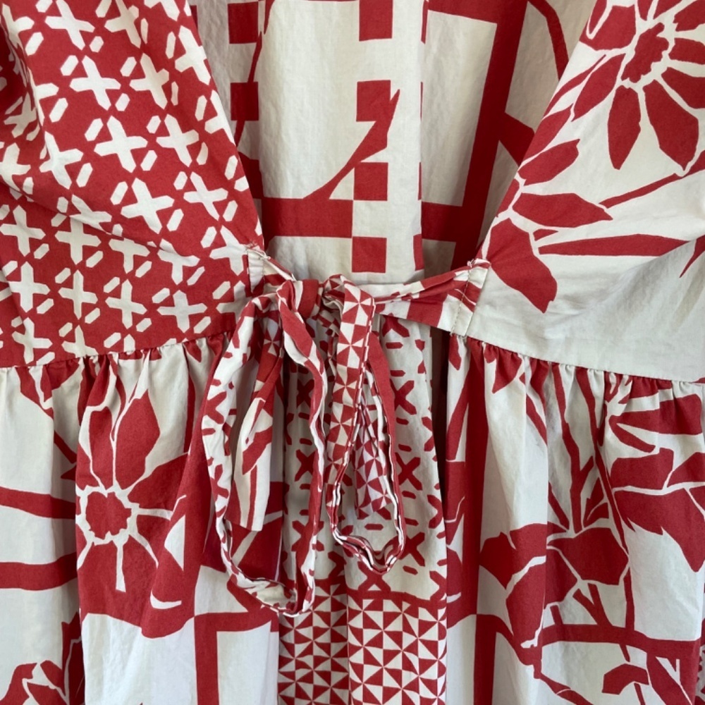 Maeve Anthropologie Red Patchwork Empire 100% cotton Waist Shirt Dress S small - Picture 9 of 10